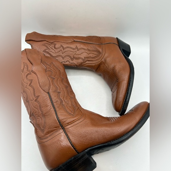 Lucchese 2000 Women’s Cowgirl Western Boots Brown Camel Leather Size 7 Scalloped - Picture 8 of 17